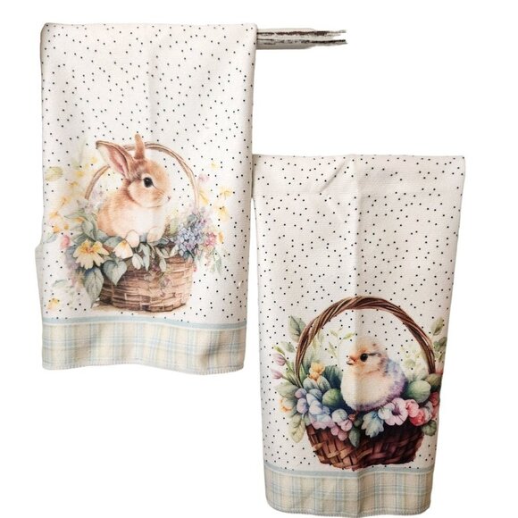 Easter Bunny Rabbit, Baby Chick Holiday Hand Towels Set of 2 in a mixture of pas - Picture 4 of 10